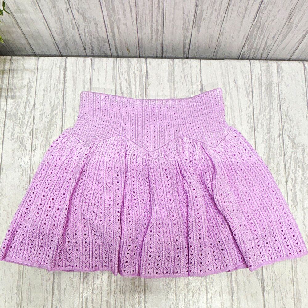Girls UK 5-6 / US 6 self-portrait Purple Pointelle Ribbed Knit A-Line Skirt